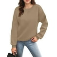 thumbnail image 3 of STICHOU Womens Pullover Sweatshirts Solid Color Casual Long Sleeve Lightweight Shirts Winter Trendy Crew Neck Pullover Tops with Pockets Coffee 2XL, 3 of 5