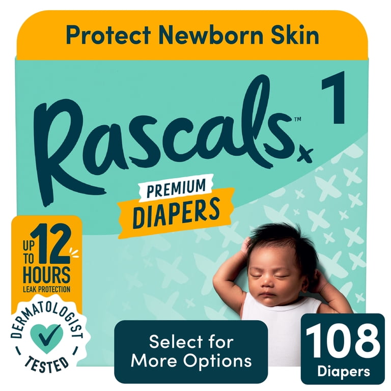 Rascals Premium Absorbent Baby Diapers Size 1, 108 Count photo 1