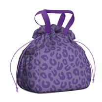 Purple Leopard Print Drawstring Lunch Bag Women - Drawstring Lunch Bag Insulated for Work Office - Stain-Resistant Large Lunchbags for Women with Multi-Pockets