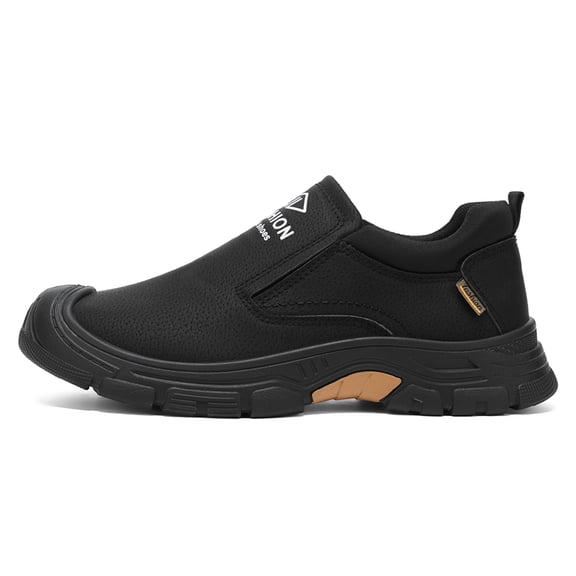 Men's Slip‑On Low‑Top Work Utility Shoes, Faux Leather Upper Round‑Toe Reinforced Toe Cap Rugged Block Outsole Comfort Footwear For Daily Work And Casual Wear