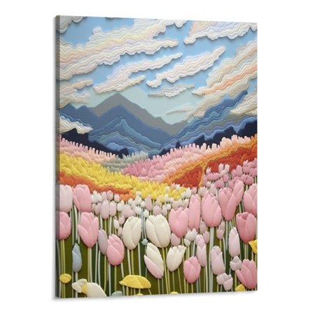 Shiartex Canvas Like Wall Art Decor - 16x20 Inch Painting Like Framed Artwork Flower Fields Scenery Print - Aesthetic Premium Picture Poster for Home Walls Living Room Bedroom Kitchen - Ready to Hang