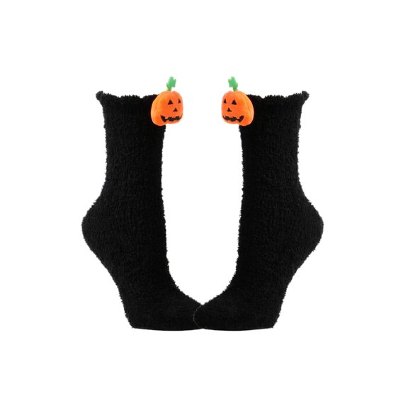 Halloween Mid Calf Sleep Socks for Women Coral Fleece Plush Warm Fuzzy Socks with Festive Detail Ultra Soft Cozy for Indoor Cold Weather and Nighttime Relaxation Black