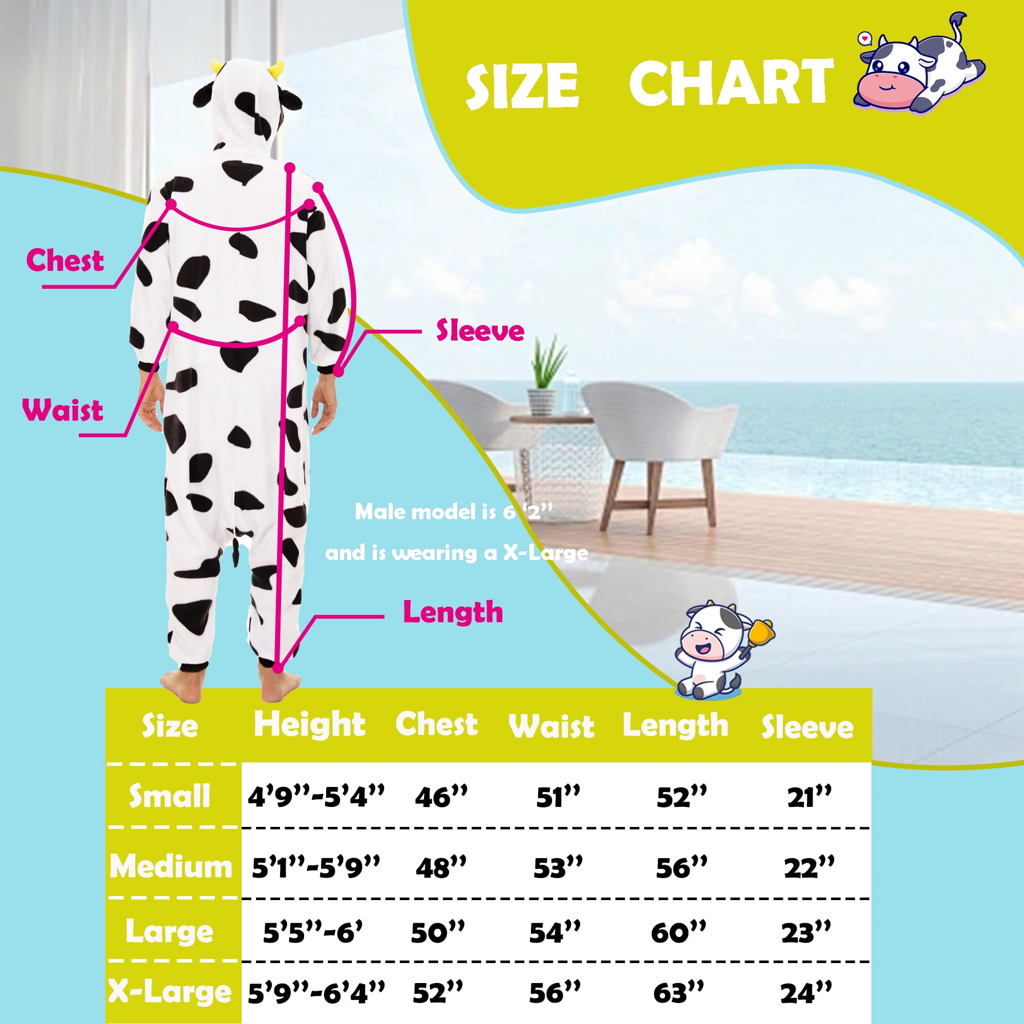 Cow Onesie Adult CANASOUR Cosplay Farm Animal Pajamas Polyester Christmas Sleepwear Small