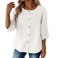 thumbnail image 4 of Womens Workout Clothes Kelon Wemens Tops Summer Cotton Linen Shirts 3/4 Sleeve Round Neck Embroidered T-Shirts Dressy Casual Business Tee Blouses 2026 Trendy Clothes, 2XL, 4 of 7