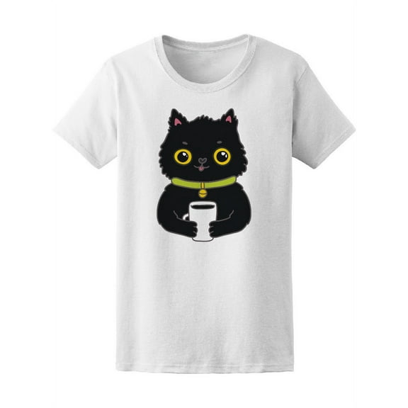 Hand Drawn Black Cat Coffee Cup Tee Women's -Image by Shutterstock