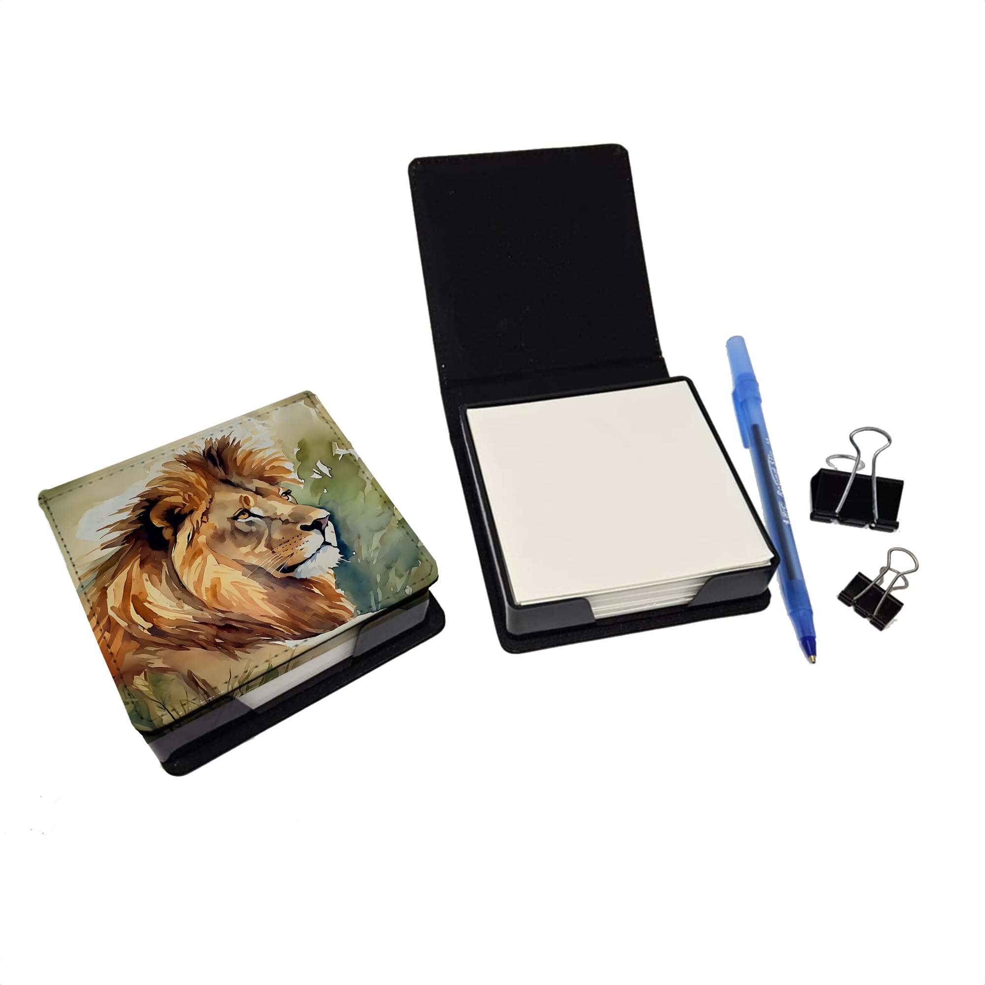 Caroline's Treasures Lion PU Leather Note Paper Holder with Artist-Designed Cover, Desk Accessory, Office Gift