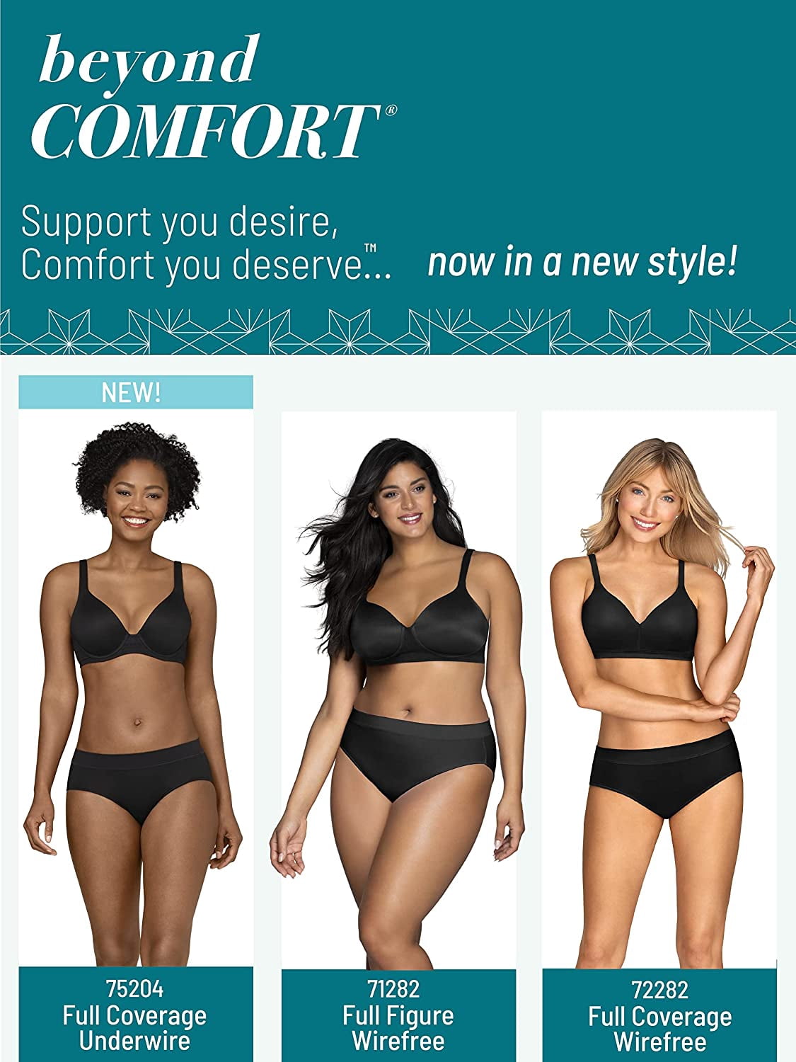 Women's Vanity Fair 75204 Beyond Comfort Full Coverage Underwire Bra (Midnight Black 40C)