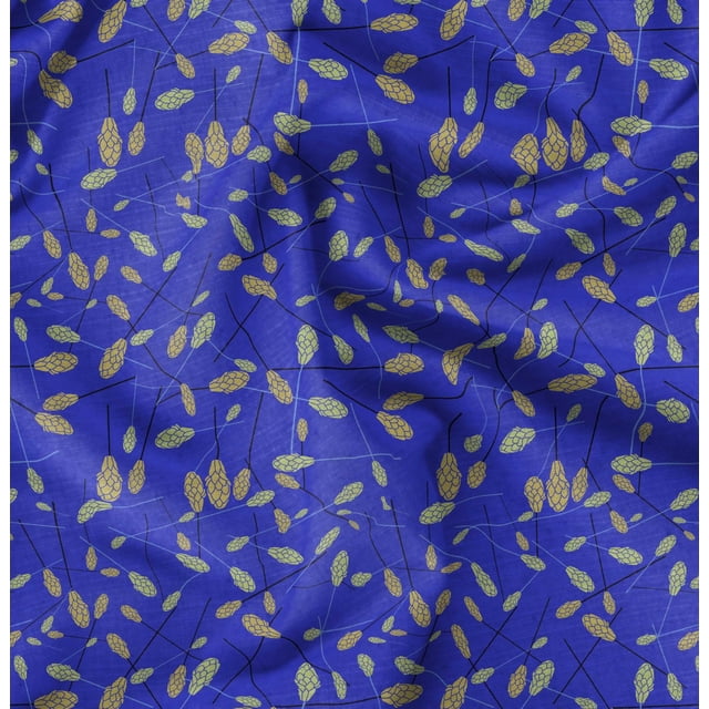 Soimoi Blue polyester Crepe Fabric Cotton Ball Floral Printed Fabric 1 Yard 42 Inch Wide