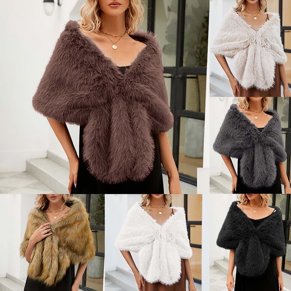 Lovzfmll Faux Fur Shawl Scarf for Women, Ultra-Soft Plush Warm Winter Shrug, Elegant Cloak Cape for Bridal Wedding Party Gift
