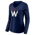 thumbnail image 2 of Women's Navy Washington Capitals Alternate Logo Long Sleeve V-Neck T-Shirt, 2 of 3