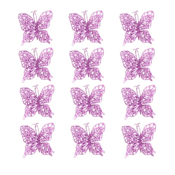 GQDIN Christmas Glitter Butterfly Ornament with Clip - Hollow Artificial Hanging Decor for Xmas Tree Wedding Wreath Holiday Party Decoration Supplies