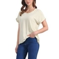 thumbnail image 4 of INSPIRE CHIC Women's Linen Tops Short Sleeve Casual t Shirts Basic Summer Outfits Loose Solid Color Blouse L Beige, 4 of 6