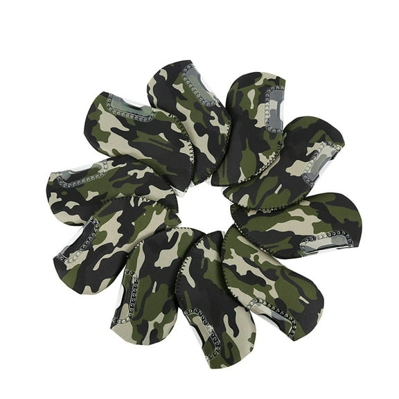 Golf Club Iron Head Covers 10 Piece Set Camouflage Green Headcover Protectors