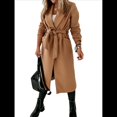 thumbnail image 3 of Chaqueta Clásica de Mujer con Solapa, Larga, Abertura Frontal y Cinturón, Abrigo Extra de Lana Caqui M, 3 of 6