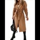 thumbnail image 3 of Chaqueta Clásica de Mujer con Solapa, Larga, Abertura Frontal y Cinturón, Abrigo Extra de Lana Caqui M, 3 of 6