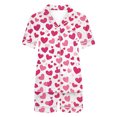 thumbnail image 4 of yoeyez Womens Pajama Silk Satin Pajamas Set Love Heart Printed Sleepwear 2 Piece Sets Button Down Short Sleeve Tops and Shorts Pjs Set Loungewear Pink S, 4 of 6