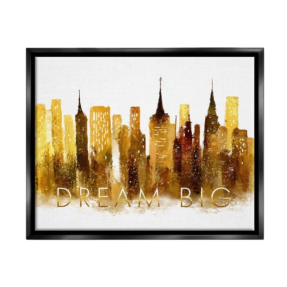Stupell Industries Dream Big Glam City Skyline Graphic Art Jet Black Floating Framed Canvas Print Wall Art, Design by Ziwei Li