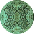 thumbnail image 1 of Ahgly Company Machine Washable Indoor Round Oriental Turquoise Blue Traditional Area Rugs, 4' Round, 1 of 4