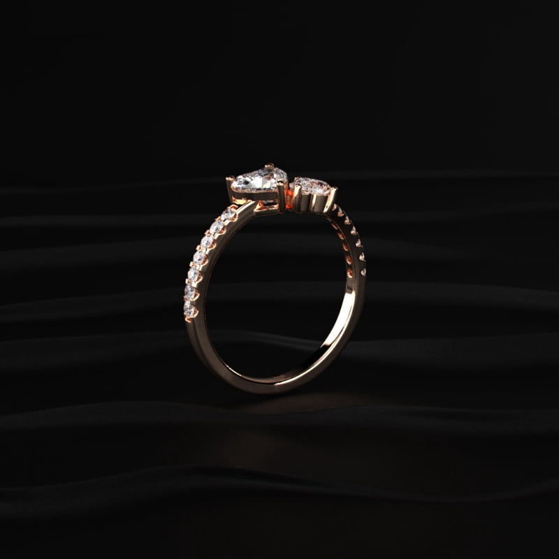 14k Yellow Gold Plated Moissanite Toi et Moi Ring Double Heart Cut Two Stone Engagement Ring for Women