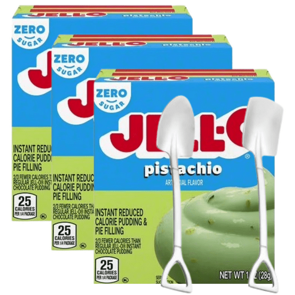 Candy Freezer Instant Pudding & Pie Filling Mix 1 oz (Pack of 3) with Mini Metal Shovel Spoons (Zero Sugar Pistachio Flavor) - Shovel Spoons