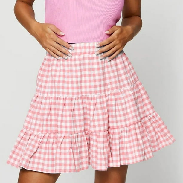 【BAON】Nada Banding Check Tiered Mini Skirt Ploknplq Tiered A-line Skirt for Women Gingham Check Mini