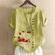 thumbnail image 1 of ICHUANYI Clearance Womens Plus Size Round-Neck Short Sleeve Print Buttons Cotton Linen Vintage Tops(Yellow, XL) ICHUANYI WER2023081010351, 1 of 4
