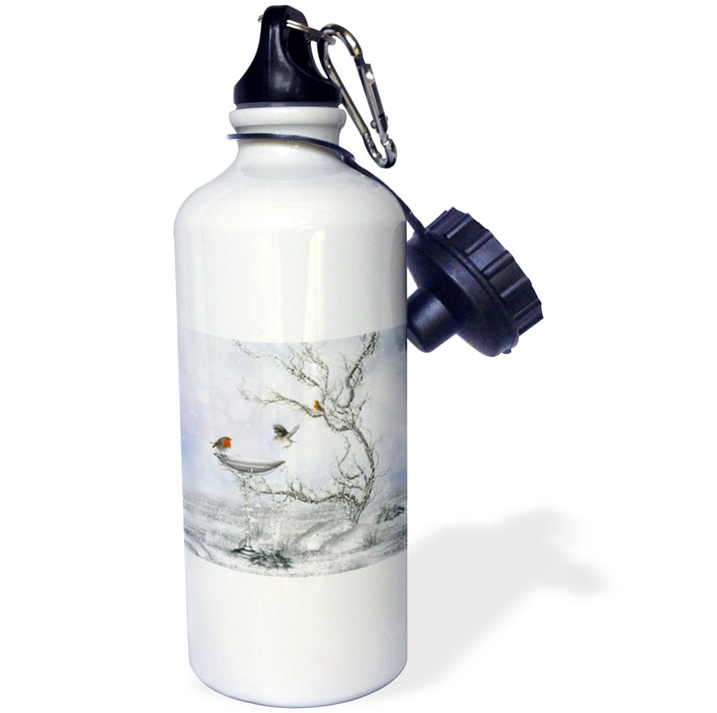 3dRose Winter landscape bird snow ice bush, Sports Water Bottle, 21oz by Supplier Generic