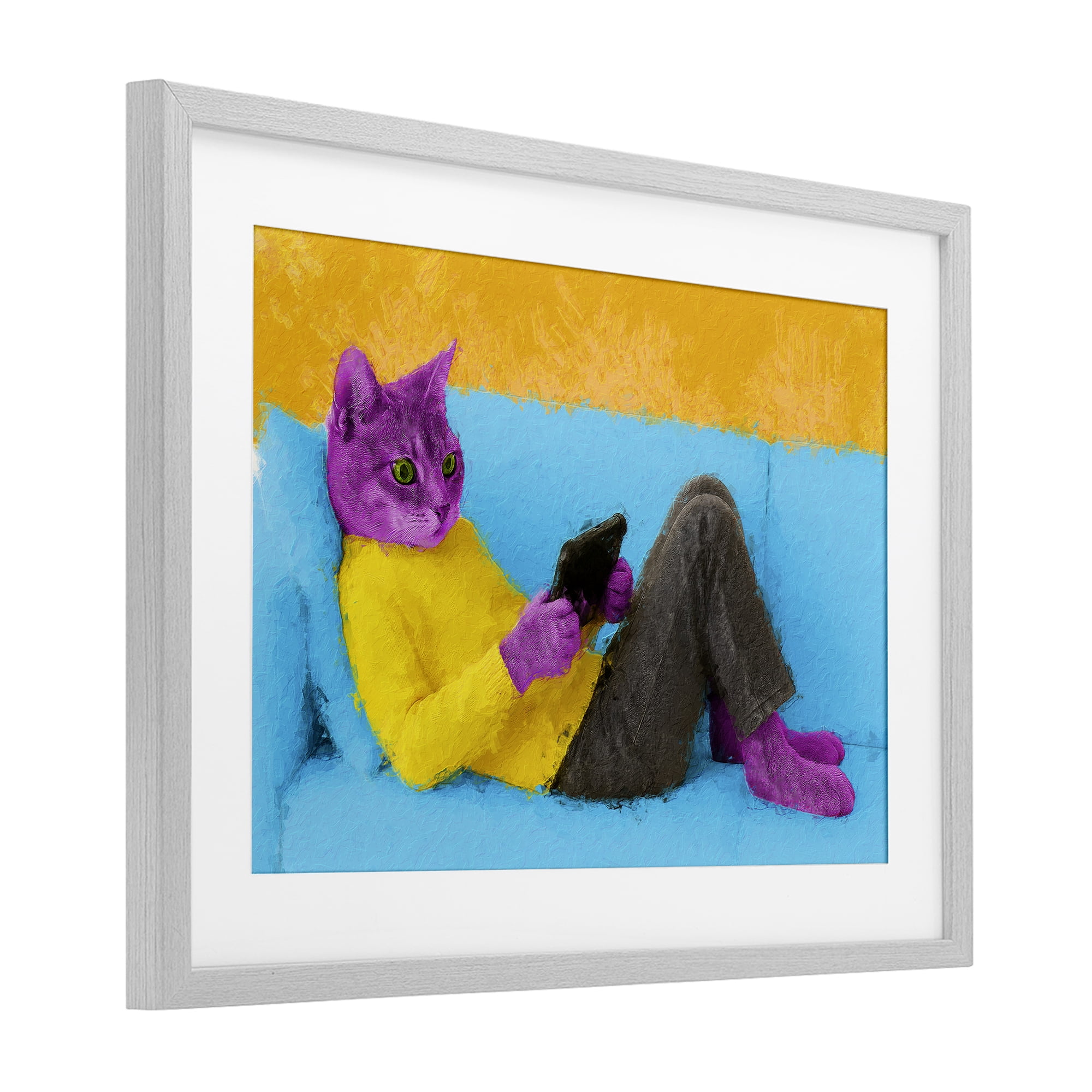 Stupell Industries Vibrant Cat Playing Game Gray Framed Print Under Glass, design by Sean Parnell