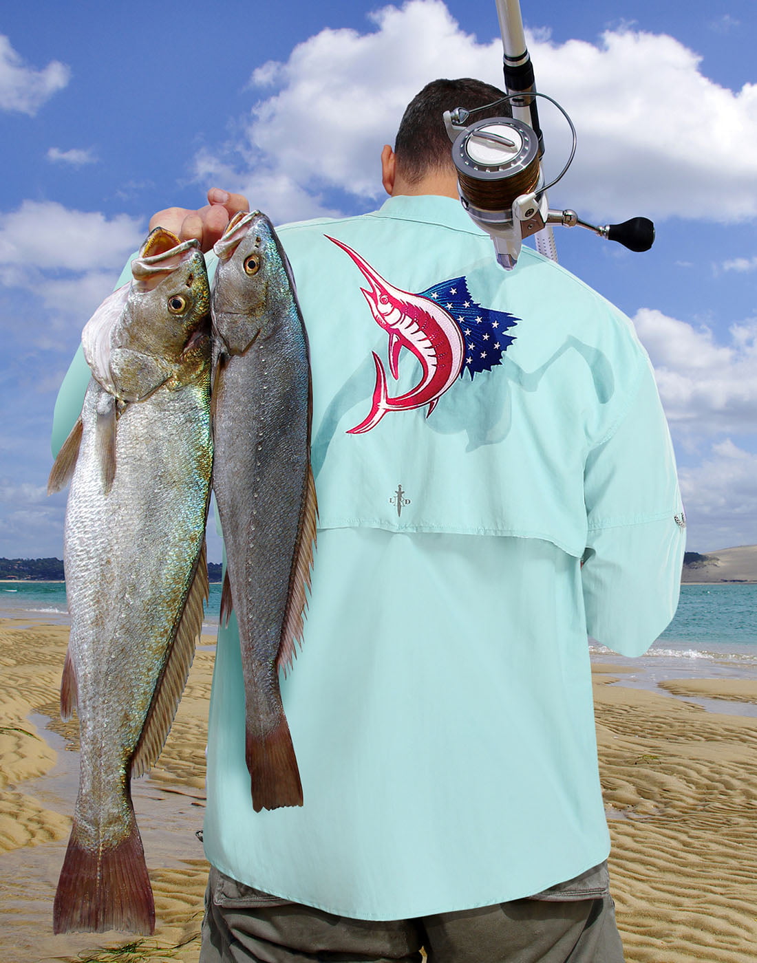 LRD Men's UPF 30 Long Sleeve Button Down Fishing Shirts Light Blue 3XL 