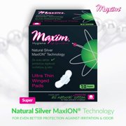 Maxim MaxiION Ultra Thin Winged Pads, Nighttime, Super, 10 Ct