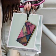 Womens Wallet Bifold Ladies Cluth Bag Wristlet Wrist Strap Long Purse Colorful Grid Design