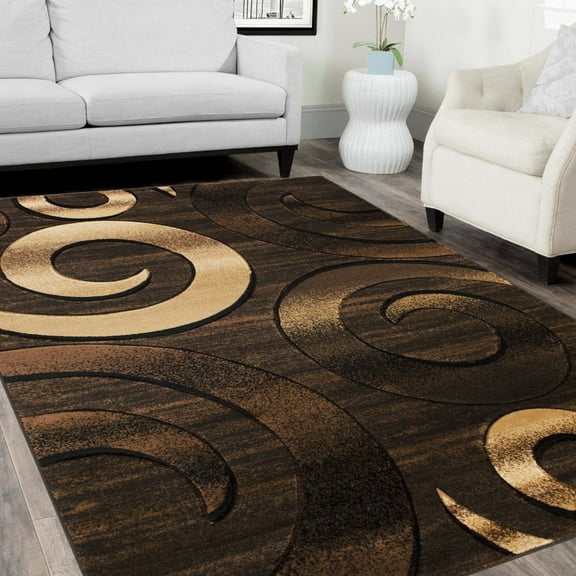 Handcraft Rugs-Swirls/Circles/Spiral Modern Contemporary abstrac tHand Carved Area Rug-Chocolate/Beige/Black