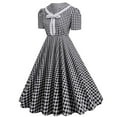 thumbnail image 2 of Gaecuw Vintage Dresses for Women V Neck Short Sleeve Retro Dresses Puff Sleeve Knee Length Midi Dresses A Line Party Dress Linen Dress Casual Semi Formal Dress Plaid Prom Dresses Wedding Guest Dresses, 2 of 6