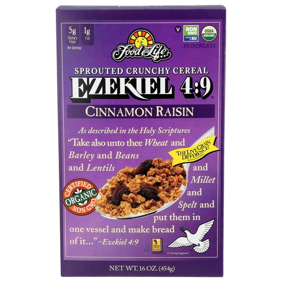 Food For Life Ezekiel 4:9 Sprouted Grain Crunchy Cereal Cinnamon Raisin, 16.0 oz