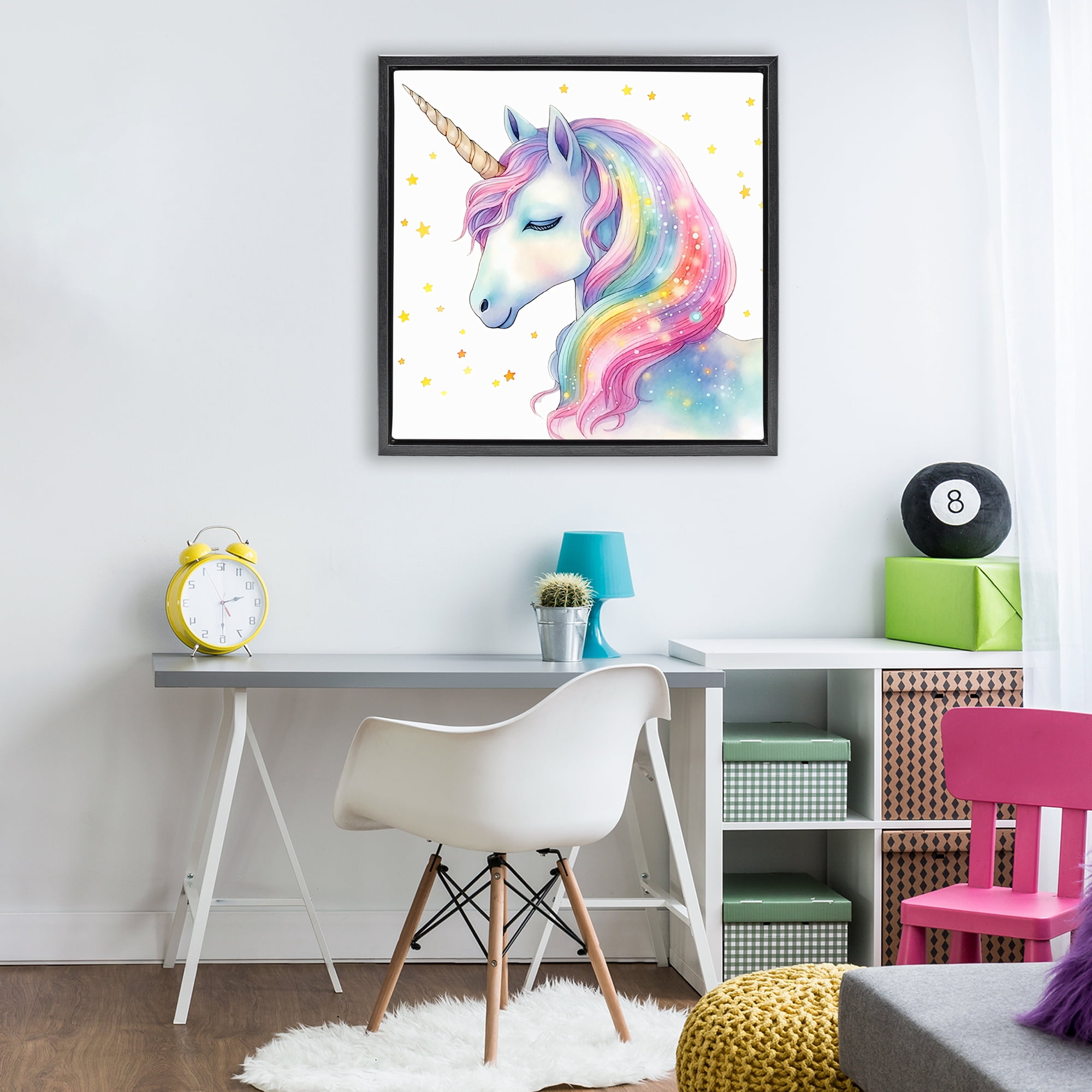 Stupell Industries Enchanted Rainbow Mane Unicorn Black Framed Floater Canvas Wall Art, design by Creative Studio