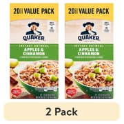 (2 pack) Quaker, Instant Oatmeal, Apple & Cinnamon, 1.51 oz, 20 Packets