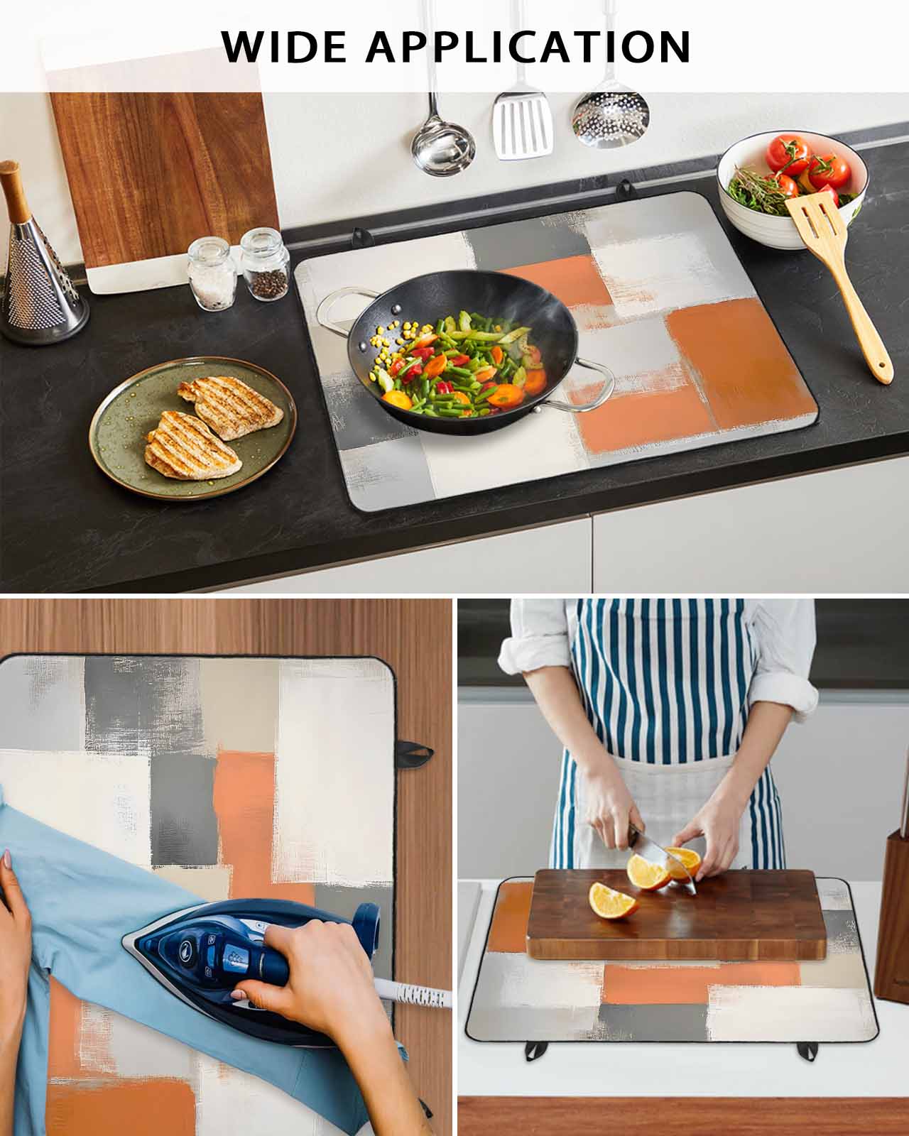 nqOlkjepod Large Induction Cooktop Protector Mat 24"x21", Orange Beige Geometric Stove Top Covers for Electric Stove, Abstract Grey Oil Painting Stove Burner Cover Mats, Glass Top Stove Cover