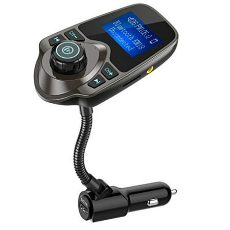 Nulaxy Bluetooth Car FM Transmitter Audio Adapter Receiver Wireless Handsfree Voltmeter Car Kit TF Card AUX 1.44 Display â€“ KM18