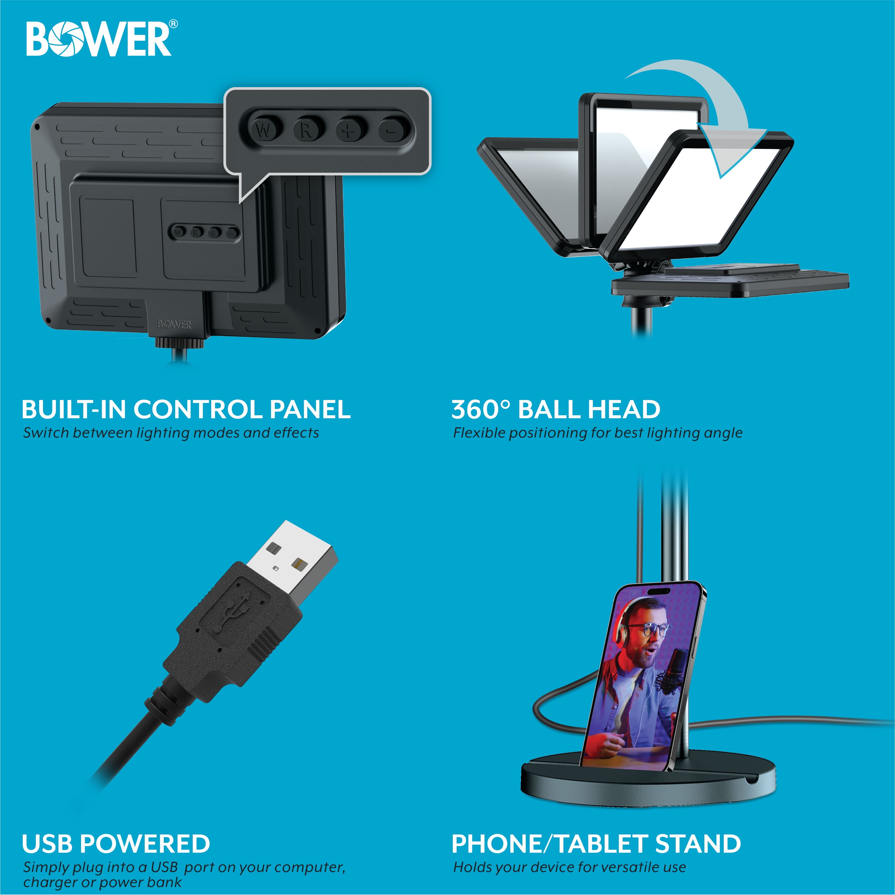 Bower 8" Creator LED RGB Light Kit 2-Pack w/ 32" Extendable Aluminum Stands , Perfect for Content Creation