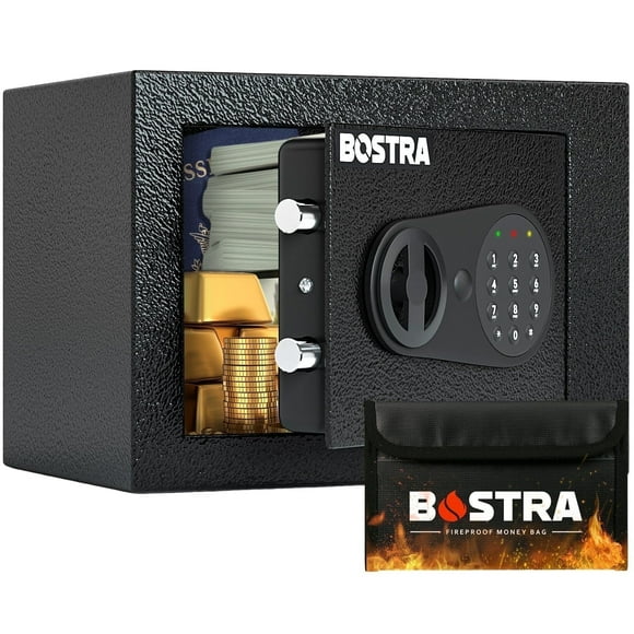 Bostra Fireproof Safe Box with Sensor Light, Digital Keypad, Fireproof Bag, Black