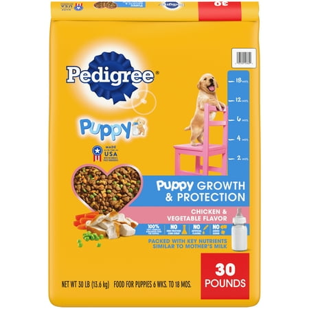 PEDIGREE Puppy Growth & Protection Chicken & Vegetable Dry Dog Food for Puppy, 30 lb. Bonus Bag