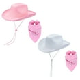 thumbnail image 4 of KelaJuan Adjustable Chin Strap Cowboy Hats Cowgirl Hat with Scarf for Women Girls Cowboy Costume Theme Party, 4 of 5