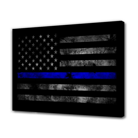 Thin Blue Line American Flag Canvas Poster Bedroom Decor Sports Landscape Office Room Decor Gift,Frame-style,08x12inch(20x30cm)