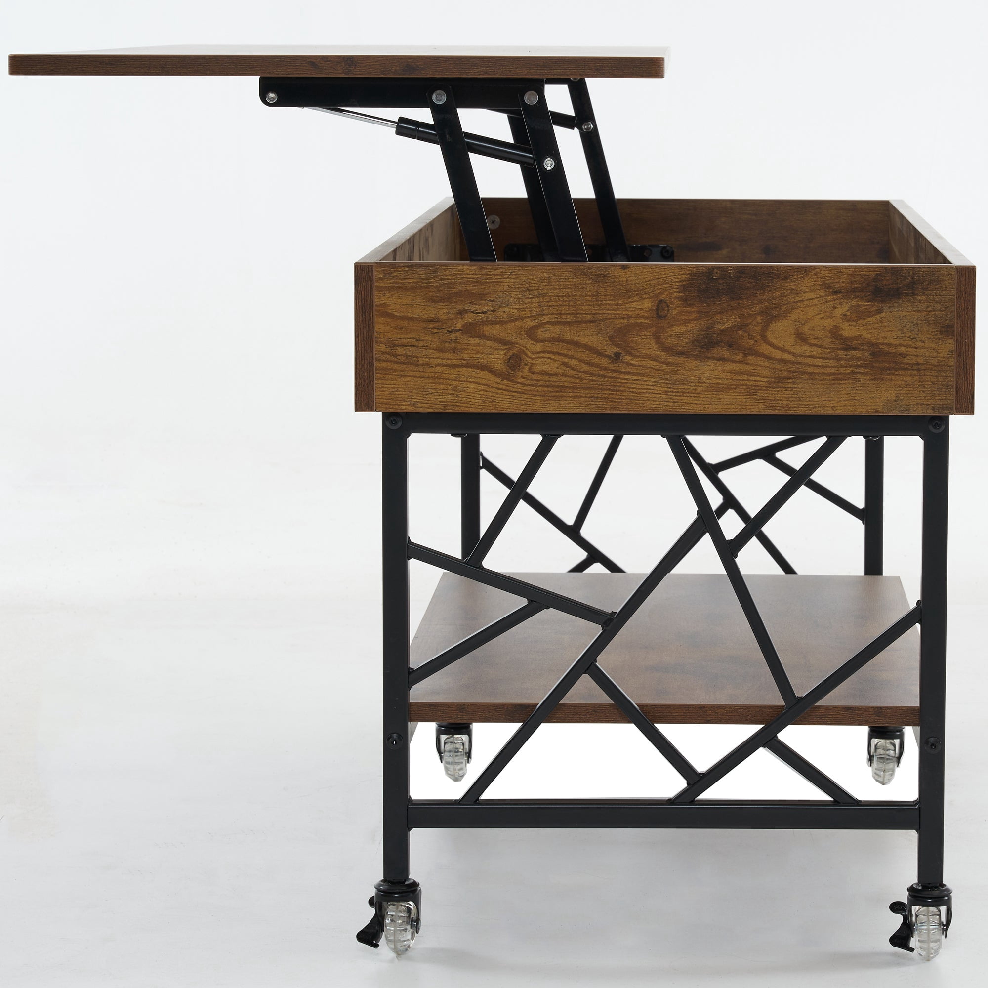 Ivinta Lift Top Coffee Table with Wheels, Wooden Lift Up Central Table with Storage for Living Room(Brown)