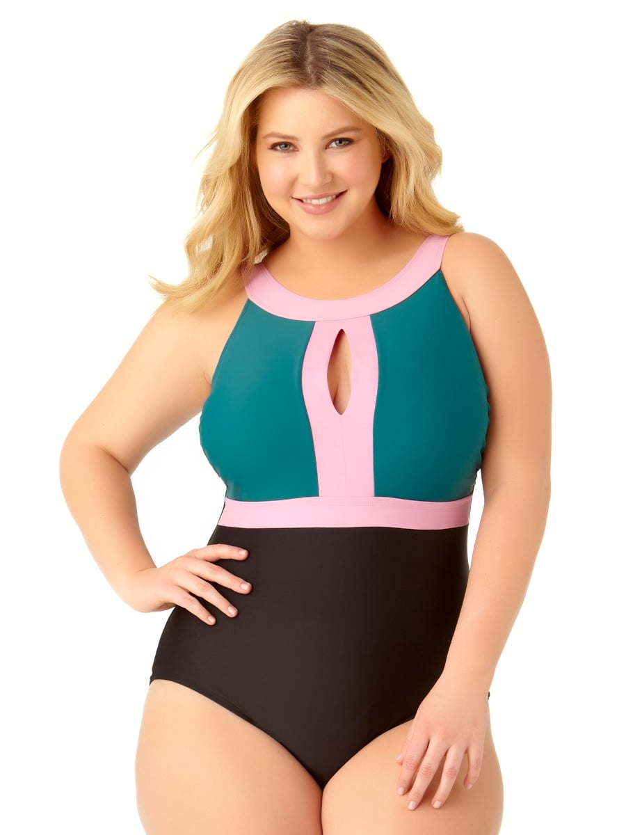 high neck one piece swimsuit plus size