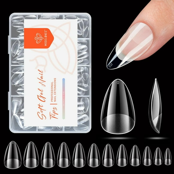 HLONK Short Almond Nail Tips Pre-shaped Gel x Nail Tips Full Cover Fake Nails Acrylic Nail Tips Nail Extension Press on Nails Gel x Nail Kit 216PCS 12Sizes