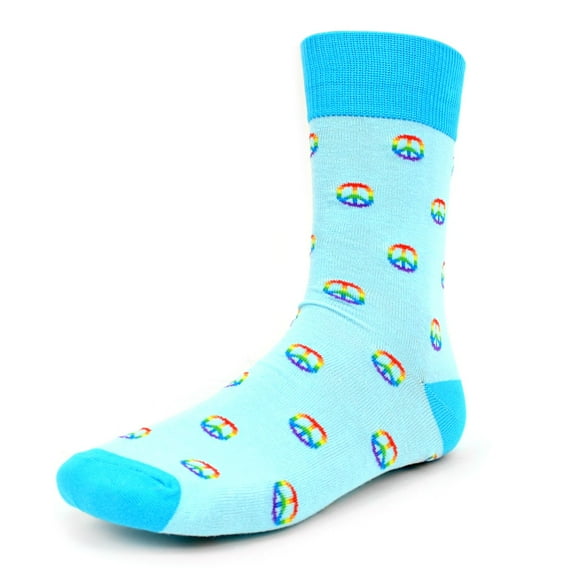 Urban-Peacock Men's Novelty Fun Crew Socks for Dress or Casual - Peace Sign - Blue