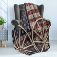 thumbnail image 4 of Western Soft Flannel Fleece Blanket, Antique Cart Carriage Wheels American Flag in Retro Vintage Colors New World Print, Cozy Plush for Indoor and Outdoor Use, 50" x 70", Multicolor, by Ambesonne, 4 of 5