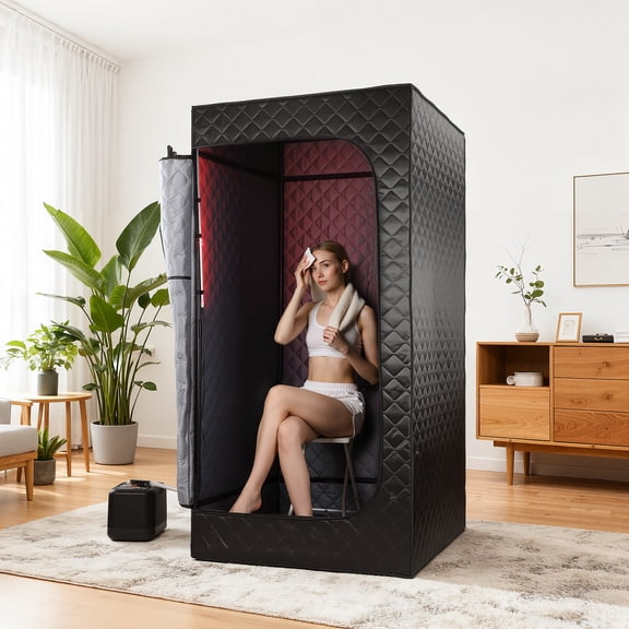 Eosunjian Portable Steam Sauna Tent with 3l/1400w Steam Generator,9 Levels Extra Large Sauna,Steam Sauna for Home with Steamer,Black,35.43" X 35.43" X 70.87"