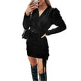 thumbnail image 2 of Douhoow Women Dress Cocktail Party Solid Bodycon Dress Square Neck Long Sleeve Ruched Mini Dress, 2 of 9